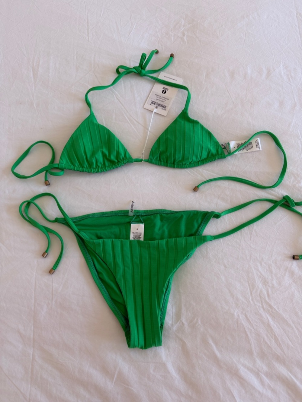 Vitamin A Green Ribbed Triangle Bikini